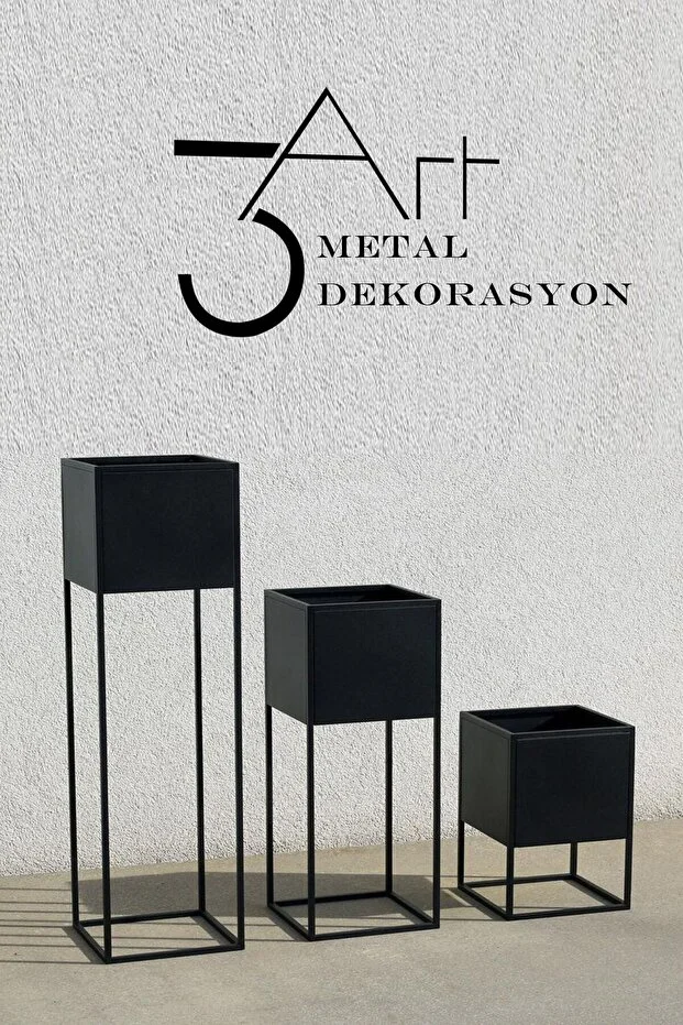 3’lü Ayaklı Saksı Seti – Modern Dekoratif Metal Saksılık – Iç Ve Dış Mekan Uyumlu